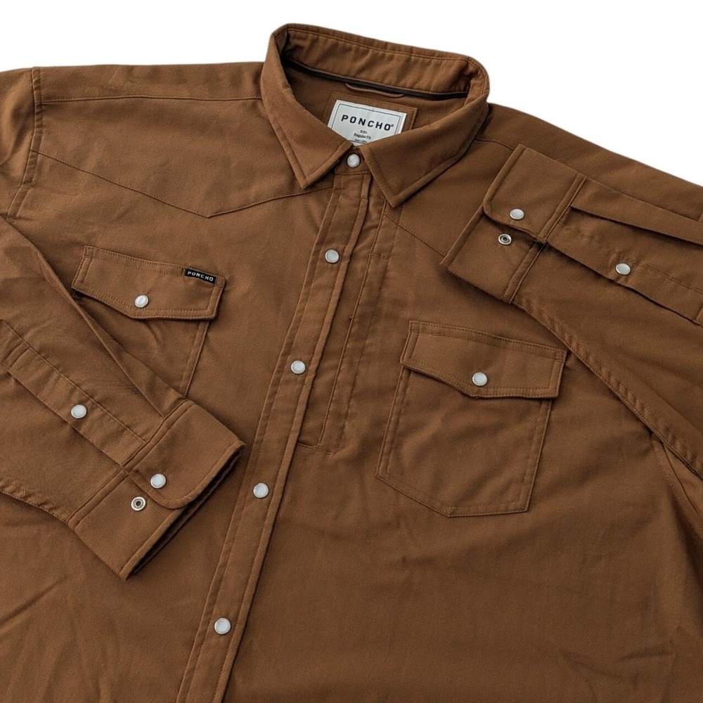 Poncho Outdoors Western Shirt XXL Brown Pearl Snap Long Sleeve Regular Fit